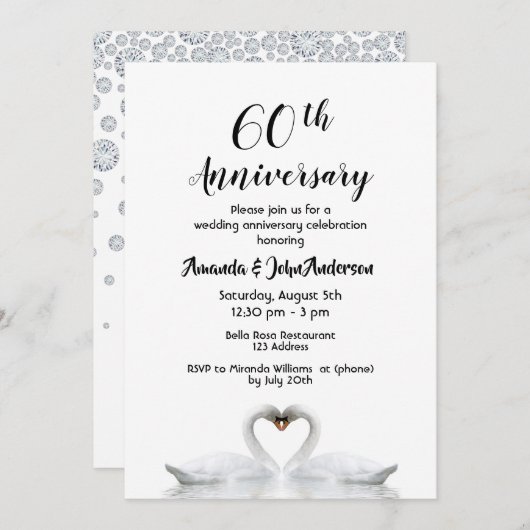 60e diamanten bruiloft twee zwanen wit kaart (Voorkant / Achterkant)