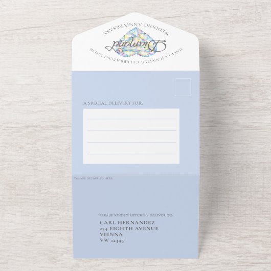 60e diamanten bruiloft waterverf all in one uitnodiging (Buitenkant)