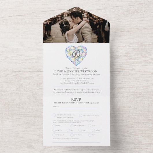 60e diamanten bruiloft waterverf all in one uitnodiging (Binnen)