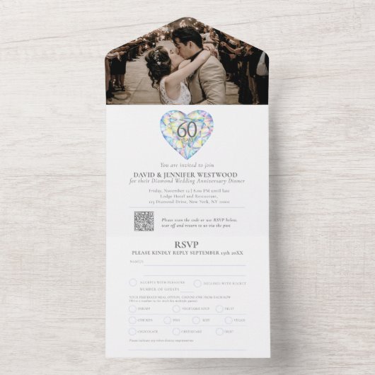 60e diamanten bruiloft waterverf all in one uitnodiging (Binnen)