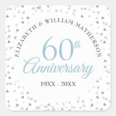 60e Diamanten Hartjes Confetti Bruiloft Vierkante Sticker (Voorkant)