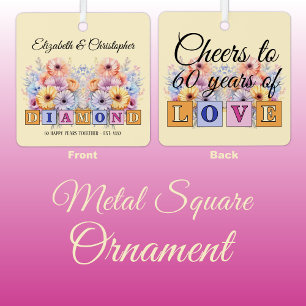 60e diamanten huwelijksjubileum bloemen perzik metalen ornament