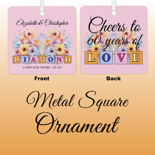 60e diamanten huwelijksjubileum bloemen roze metalen ornament