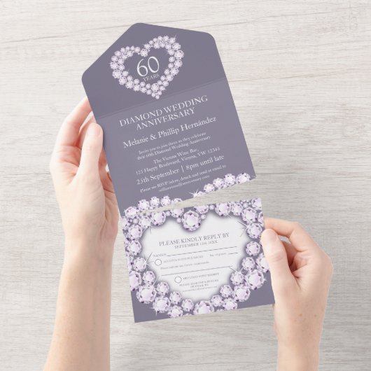 60e diamanten huwelijksjubileum foto grijs alles i all in one uitnodiging (Afscheurbaar)