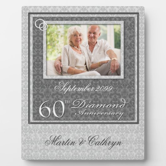 60e Diamanten Huwelijksjubileum Foto Namen en Datu Fotoplaat (Voorkant)