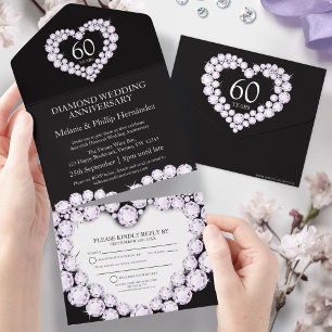 60e diamanten huwelijksjubileum zwart wit all in one uitnodiging