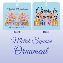 60e diamanten jubileum bloemen blauw metalen ornament