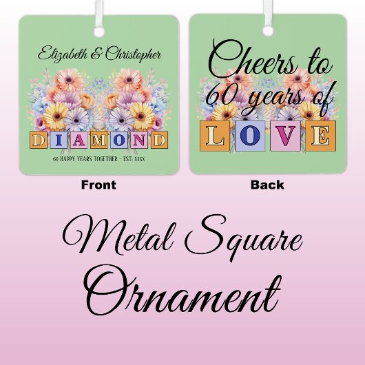 60e diamanten jubileum bloemen groen metalen ornament