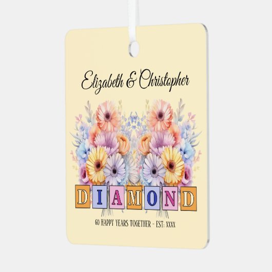 60e diamanten jubileum bloemen perzik metalen ornament (Voorkant links)