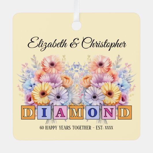 60e diamanten jubileum bloemen perzik metalen ornament (Voorkant)