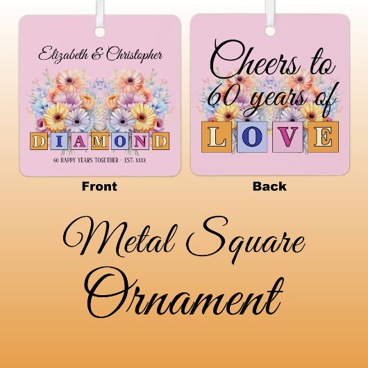 60e diamanten jubileum bloemen roze metalen ornament