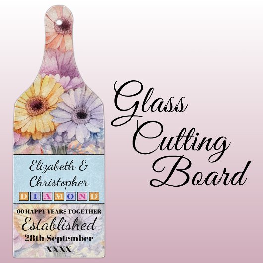 60e diamanten jubileum bloemenblauw snijplank