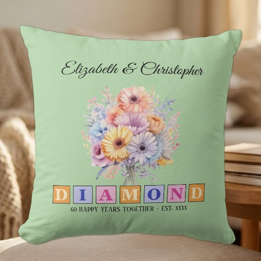 60e diamanten jubileum bloemengroen kussen