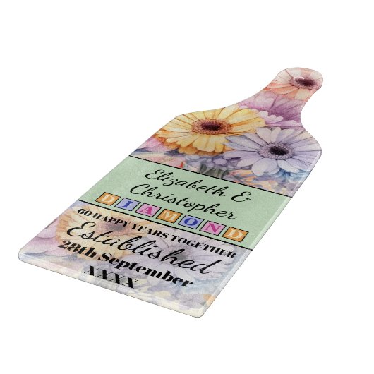 60e diamanten jubileum bloemengroen snijplank (Hoek)