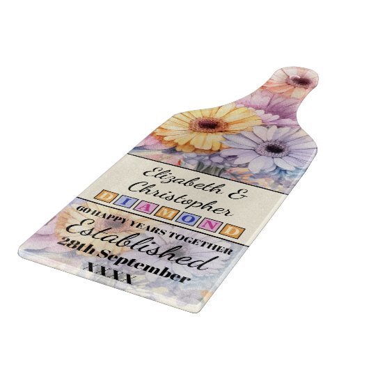 60e diamanten jubileum bloemenperzik snijplank (Hoek)