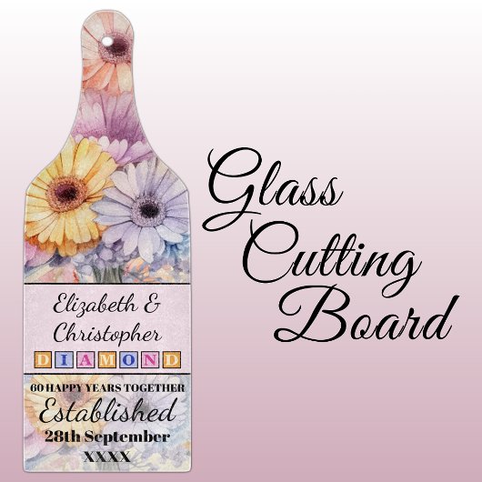 60e diamanten jubileum bloemenroze snijplank