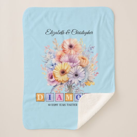60e Diamanten jubileum gerbera bloemen blauw Sherpa Deken (Voorkant)