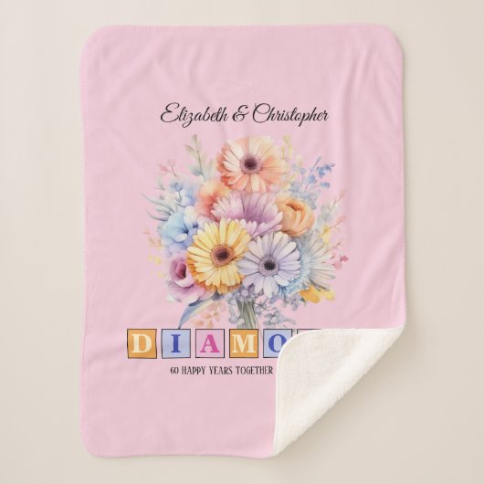 60e Diamanten jubileum gerbera bloemen roze Sherpa Deken (Voorkant)