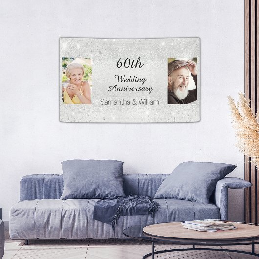 60e diamanten trouwdag foto glitter spandoek