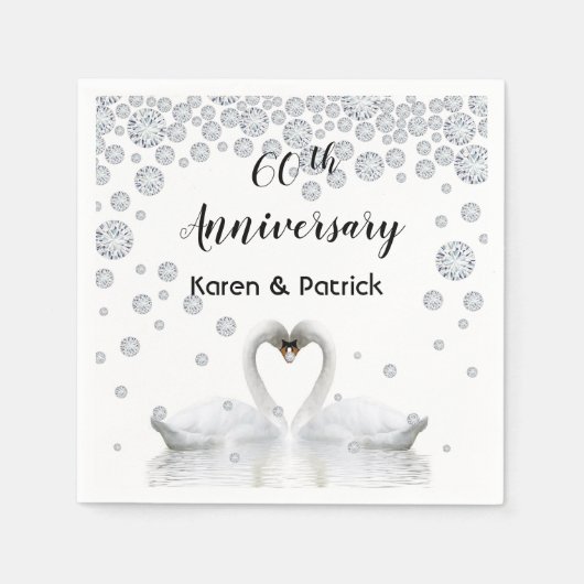 60e diamanten trouwdag witte zwanen houden van lie servet (Voorkant)