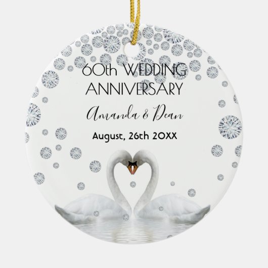 60e diamanten trouwdag witte zwanen keramisch ornament (Voorkant)