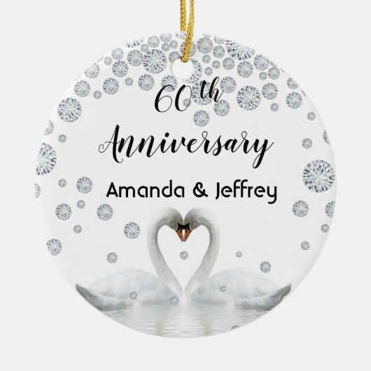 60e diamanten trouwdag witte zwanen keramisch ornament (Voorkant)