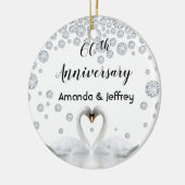60e diamanten trouwdag witte zwanen keramisch ornament (Links)