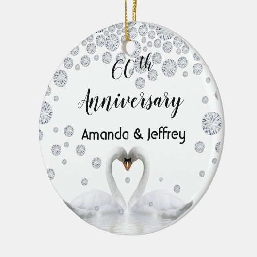 60e diamanten trouwdag witte zwanen keramisch ornament (Links)