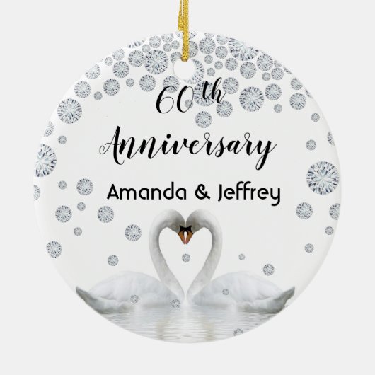 60e diamanten trouwdag witte zwanen keramisch ornament (Achterkant)