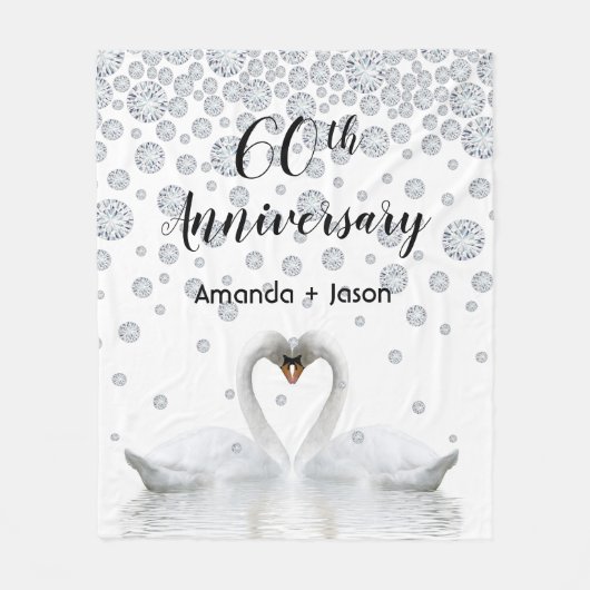60e diamantherdenking: witte zwanen uit liefde fleece deken (Voorkant)