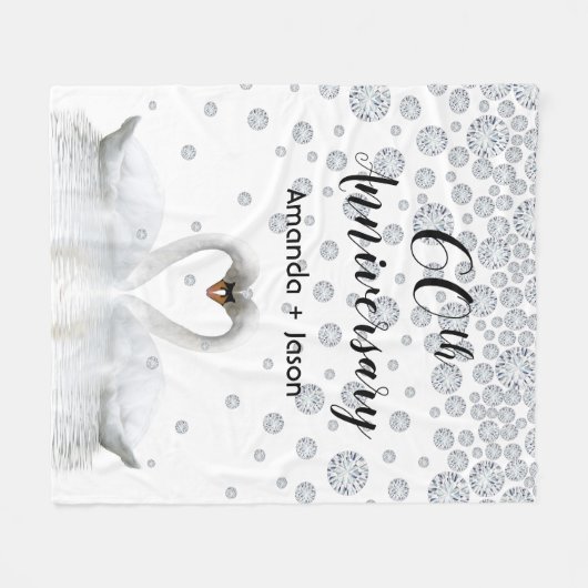 60e diamantherdenking: witte zwanen uit liefde fleece deken (Voorkant (Horizontaal))