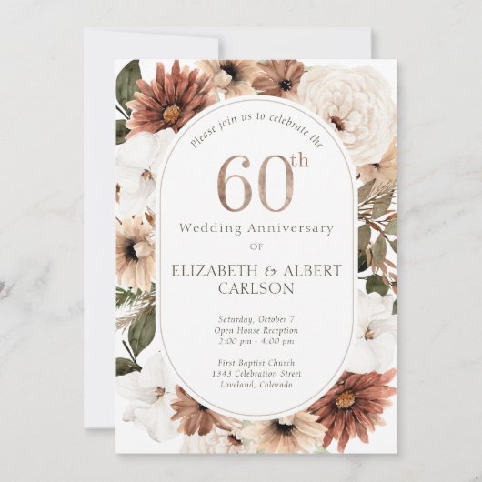 60e Diamond Bloemen Bruiloft Jubileum Kaart (Voorkant)