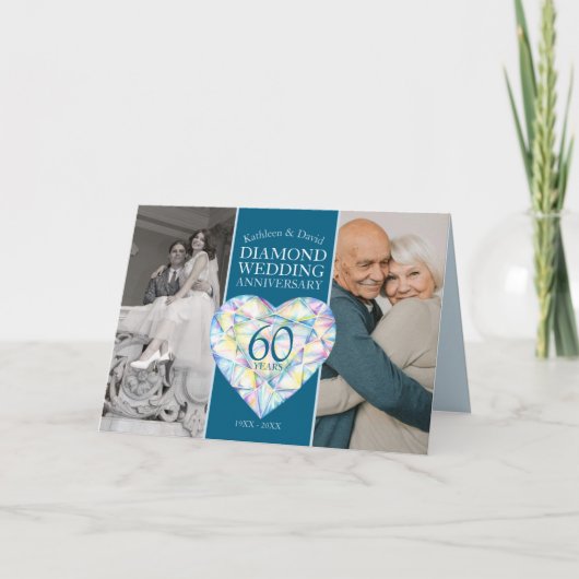 60e Diamond bruiloft Jubileum hart kunst Kaart (Voorkant)