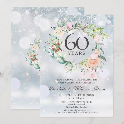 60e Diamond Bruiloft Jubileum Winter Bloemen Kaart (Voorkant / Achterkant)