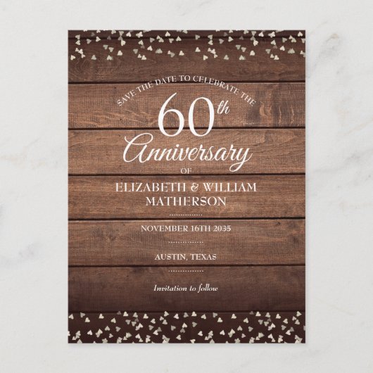 60e Diamond Jubileum Opslaan Datum Rustic Briefkaart (Voorkant)