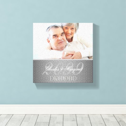 60e Diamond Jubileum Silver Damask 8x8 Foto Canvas Afdruk (Insitu (Houten vloer))