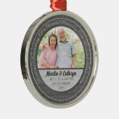 60e Diamond Jubileum Silver Damask Foto Metalen Ornament (Rechts)