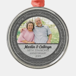 60e Diamond Jubileum Silver Damask Foto Metalen Ornament
