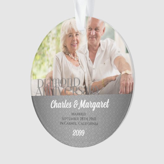 60e Diamond Jubileum Silver Damask Foto Ornament (voorkant)