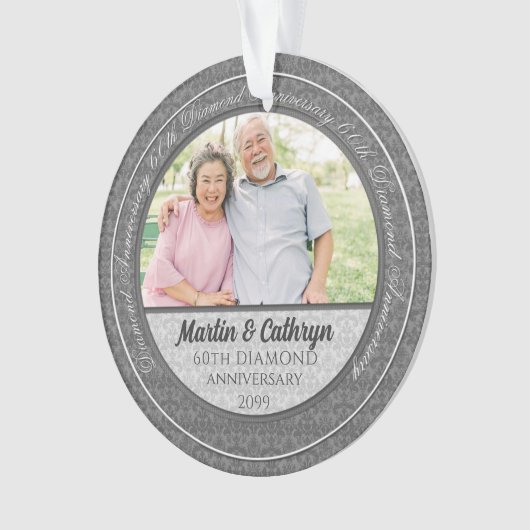 60e Diamond Jubileum Silver Damask Foto Ornament (voorkant)