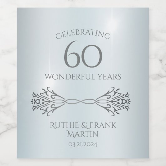 60e Diamond Jubileum Stijlvol gepersonaliseerd cad Wijn Etiket (Enkel label)