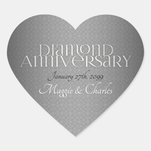60e Diamond Wedding Annivsersary Hart Sticker (Voorkant)