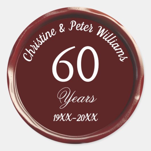 60e Diamond Wedding Bourgogne Wax Seal Sticker (Voorkant)