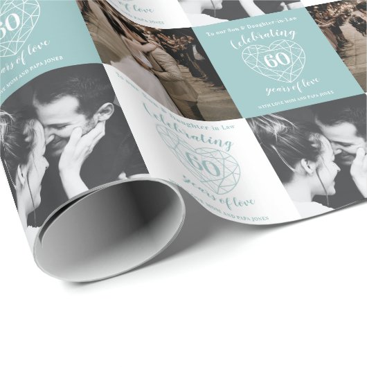 60e Diamond Wedding Jubileum 2 foto's Cadeaupapier (Rol Hoek)