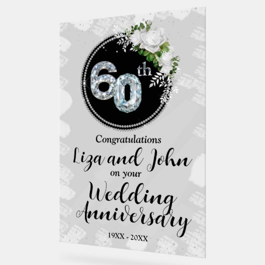 60e Diamond Wedding Jubileum Acryl Bord (Hoek)