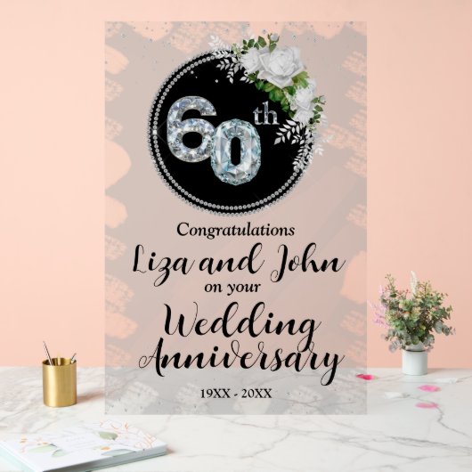 60e Diamond Wedding Jubileum Acryl Bord (Huwelijk)