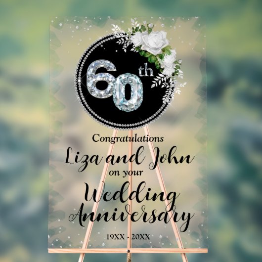 60e Diamond Wedding Jubileum Acryl Bord (Neutraal)