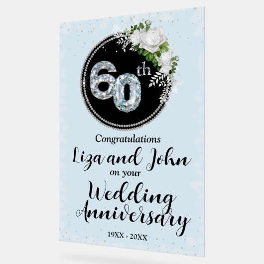 60e Diamond Wedding Jubileum Acryl Bord (Hoek)
