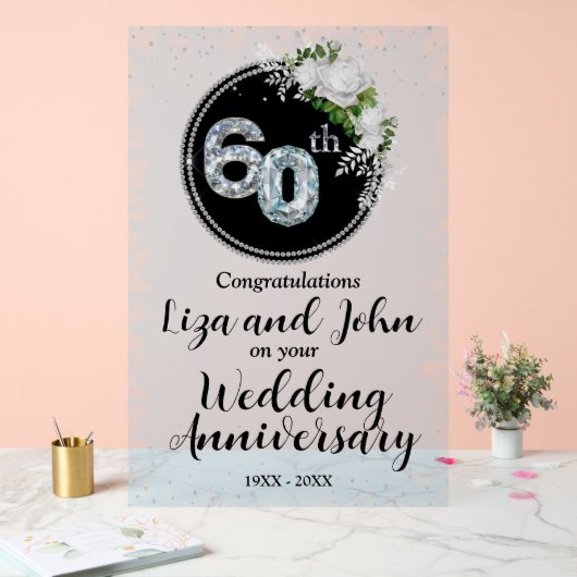 60e Diamond Wedding Jubileum Acryl Bord (Huwelijk)
