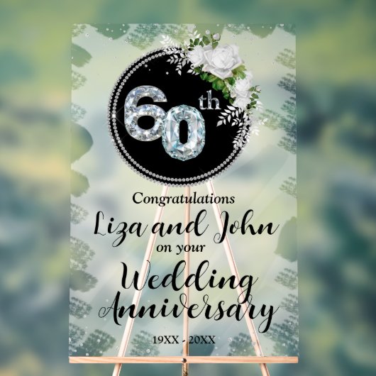 60e Diamond Wedding Jubileum Acryl Bord (Neutraal)